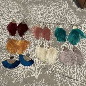 Lot of Tassel Teardrop Earrings Mustard Crimson Pink Teal Off-white Silver GUC